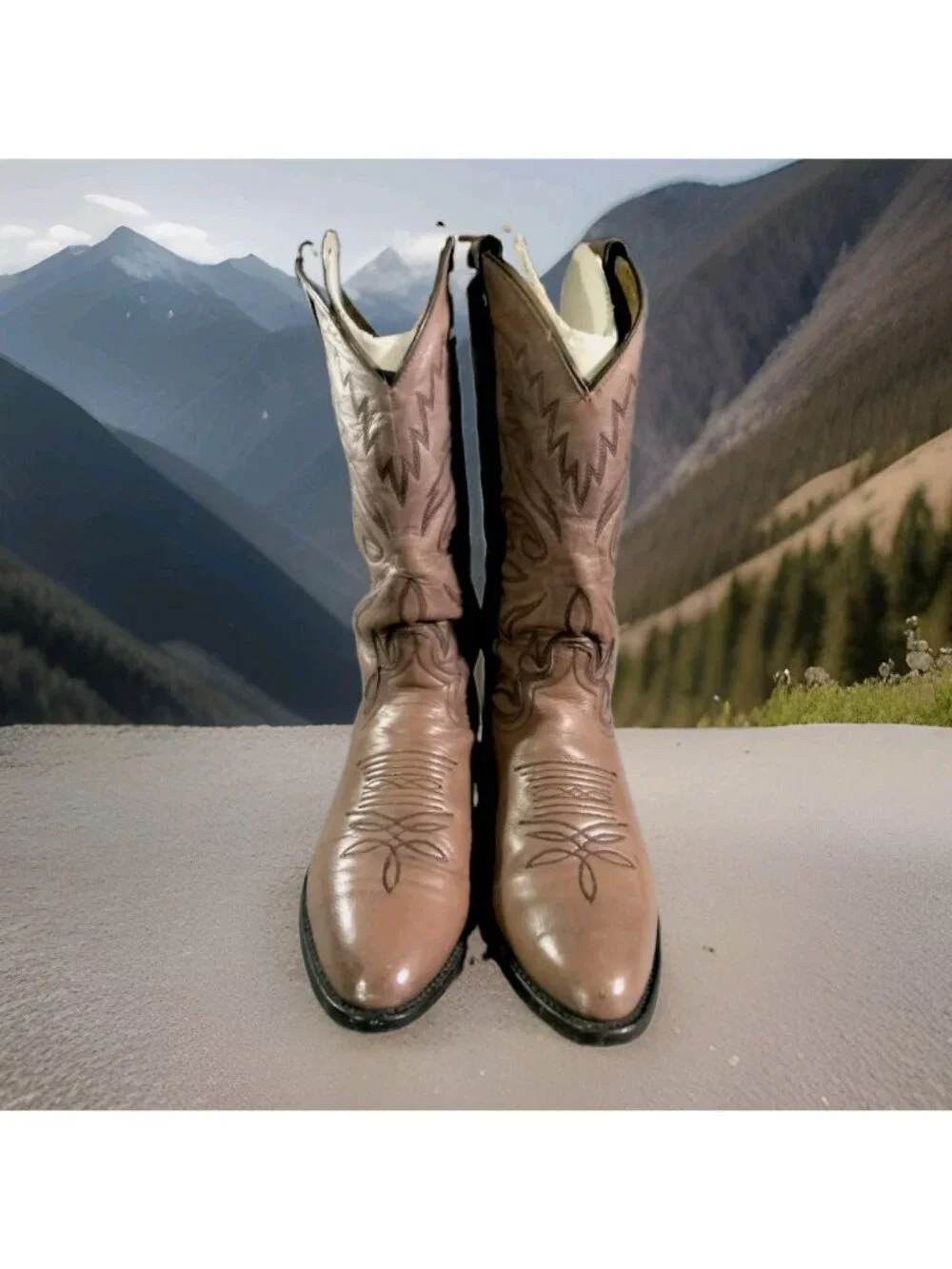 Men's 7.5 EE Justin Boots Brown Embroidered Leather Western Cowboy Boots  1450